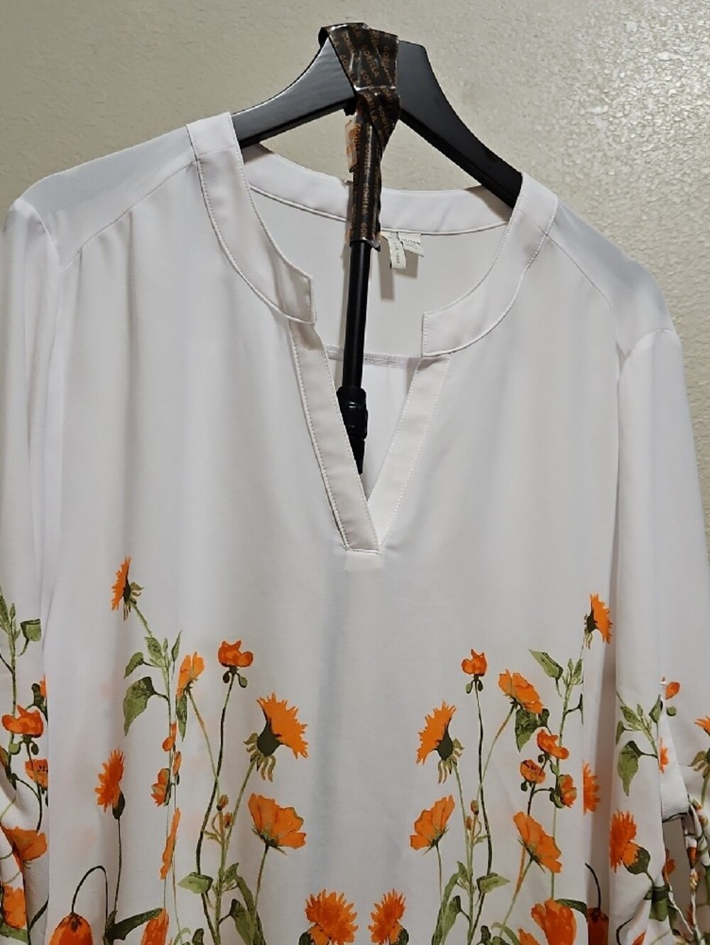 Cato White Tunic with Orange Floral Border - Picture 2 of 7